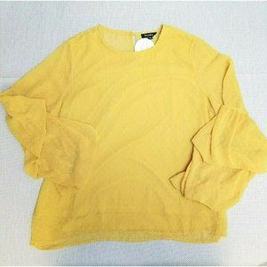 NWT Racheal Women's 2XL Fits L/XL Boho Peasant Top Balloon Sleeve Sheer Blouse